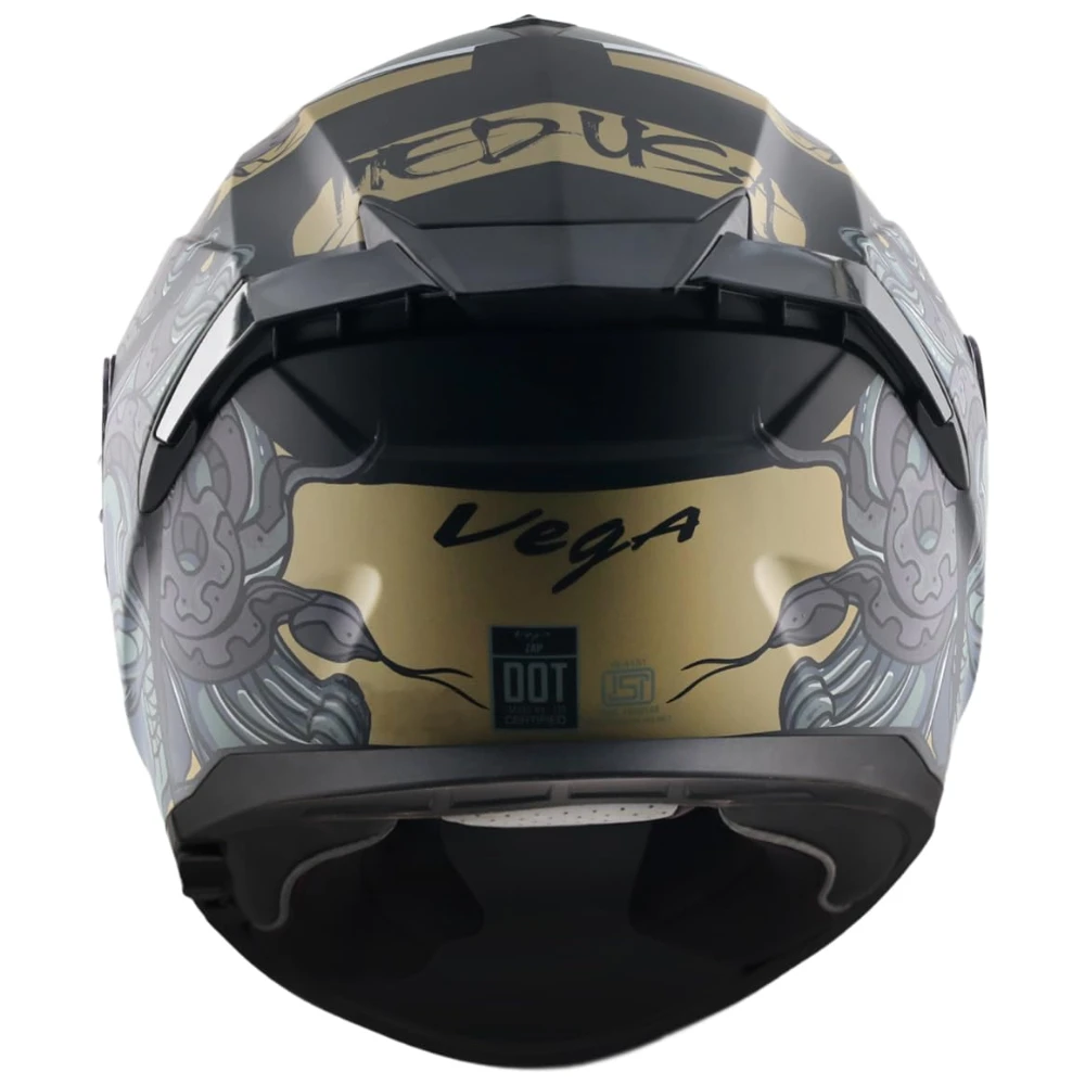 Vega Zap DV Medusa ISI and DOT Certified Matte Finish Full Face Dual Visor Helmet for Men with Spoiler-Dull Black Grey-M