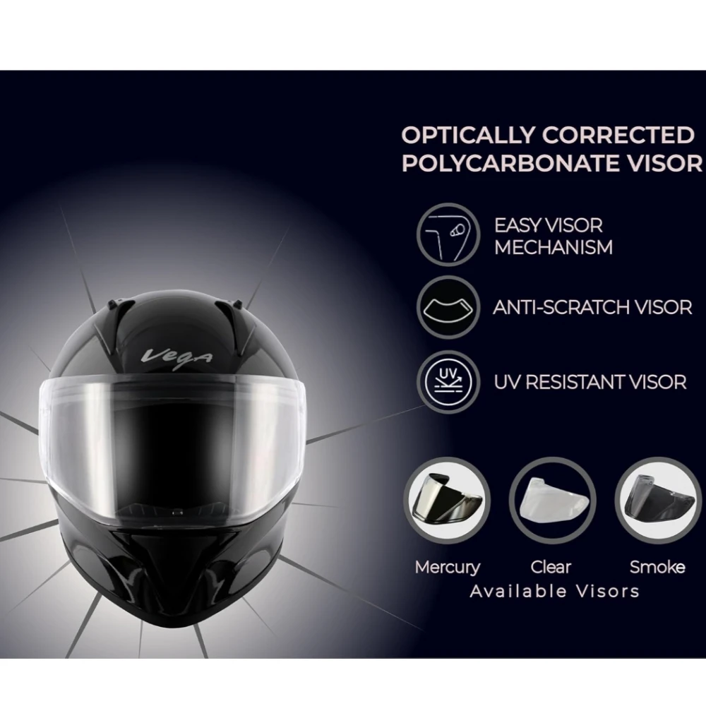 Vega Bolt ISI DOT Certified Full Face Gloss Finish Helmet for Men and Women with Clear Visor(Black, Size:L)