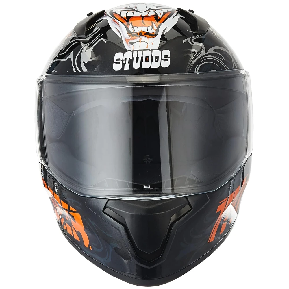 Studds Thunder Full Face Helmet D9 with Clear Visor (Black N10, XL)