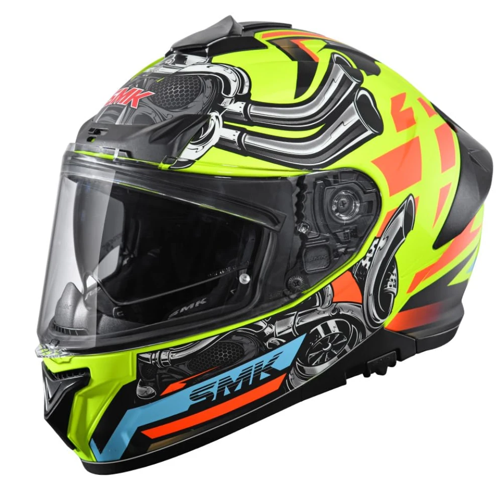 SMK Typhoon Motorhead ISI ECE & DOT Certified Full Face Dual Visor Helmet for Men and Women with Pinlock Fitted Clear Visor and Inner Sun Visor ( Yellow - S )
