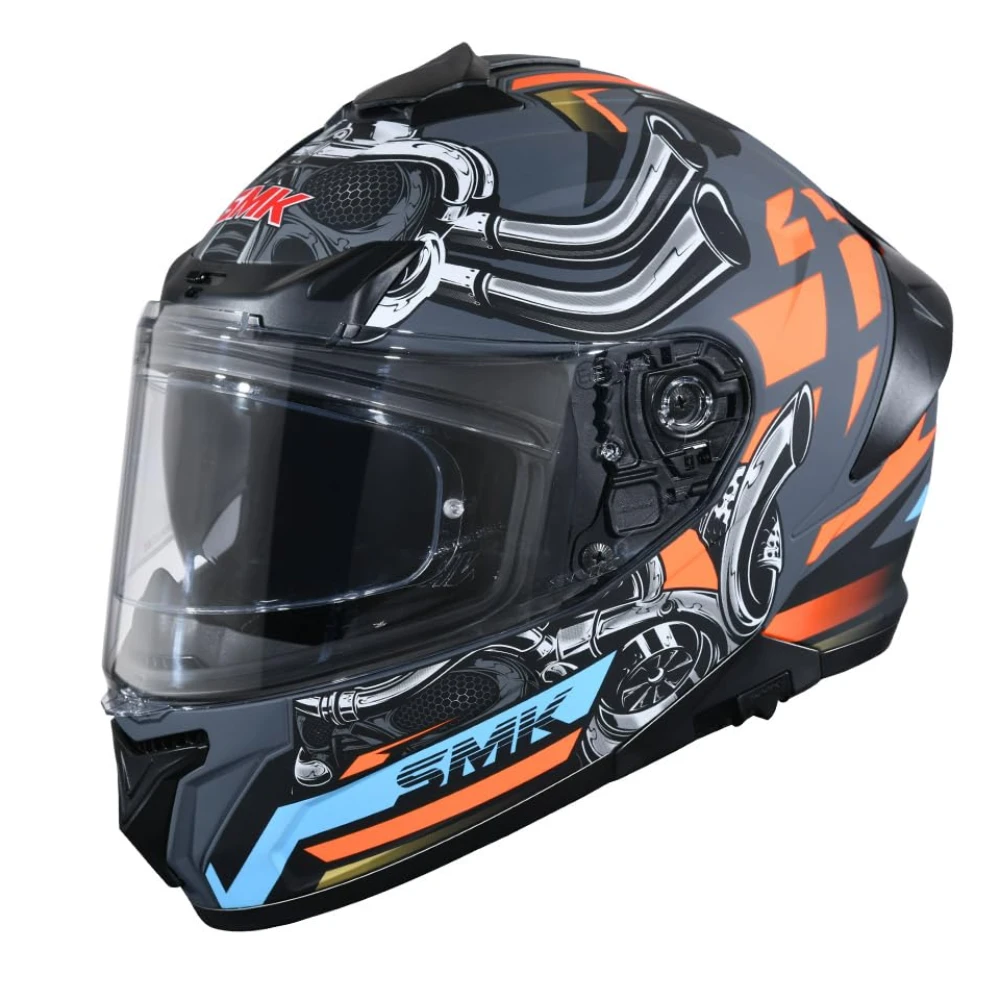 SMK Typhoon Motorhead ISI ECE & DOT Certified Full Face Dual Visor Helmet for Men and Women with Pinlock Fitted Clear Visor and Inner Sun Visor ( Grey - 2XL )
