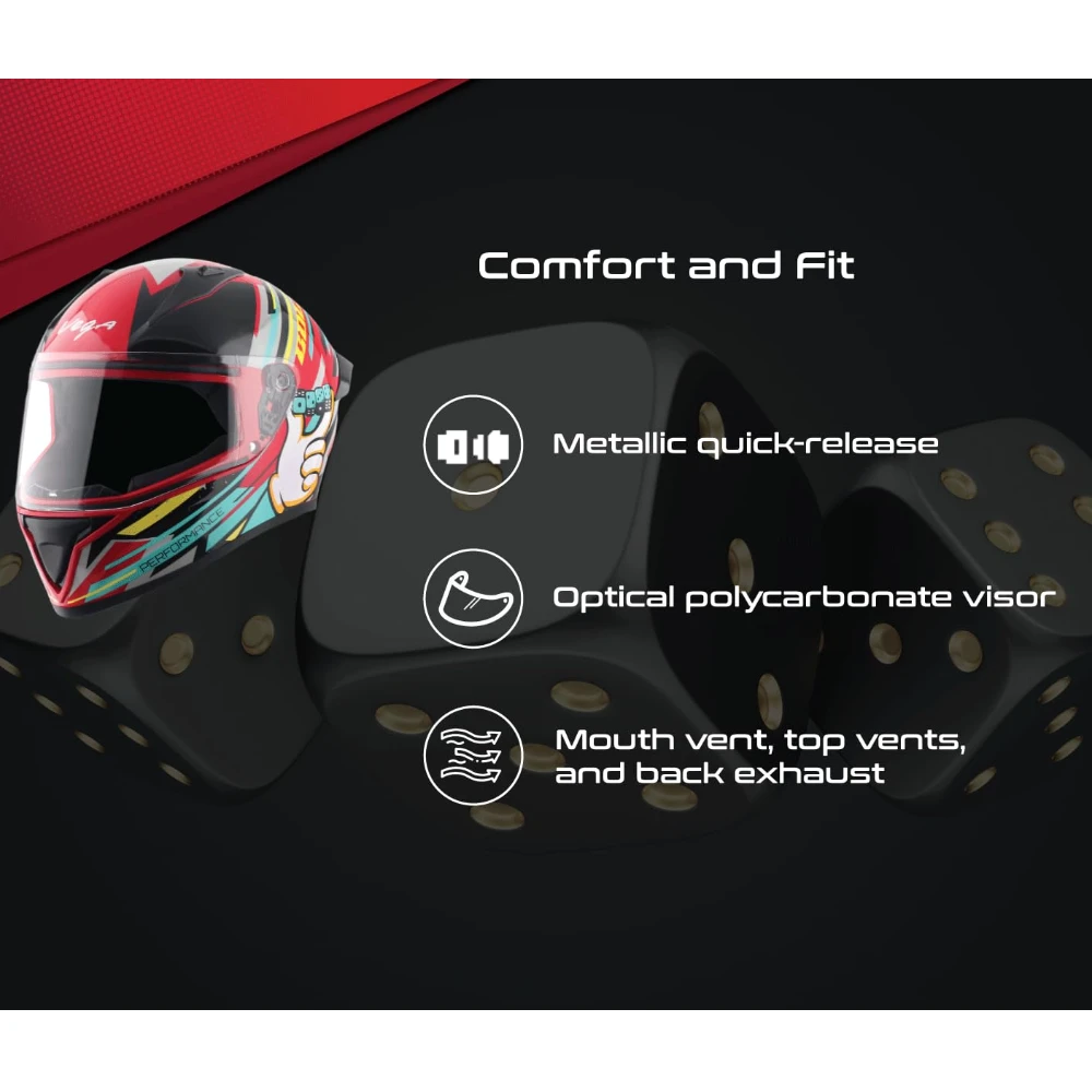 Vega Bolt Dice ISI and DOT Certified Gloss Finish Full Face Helmet for Men with Clear Visor- Red Black, M