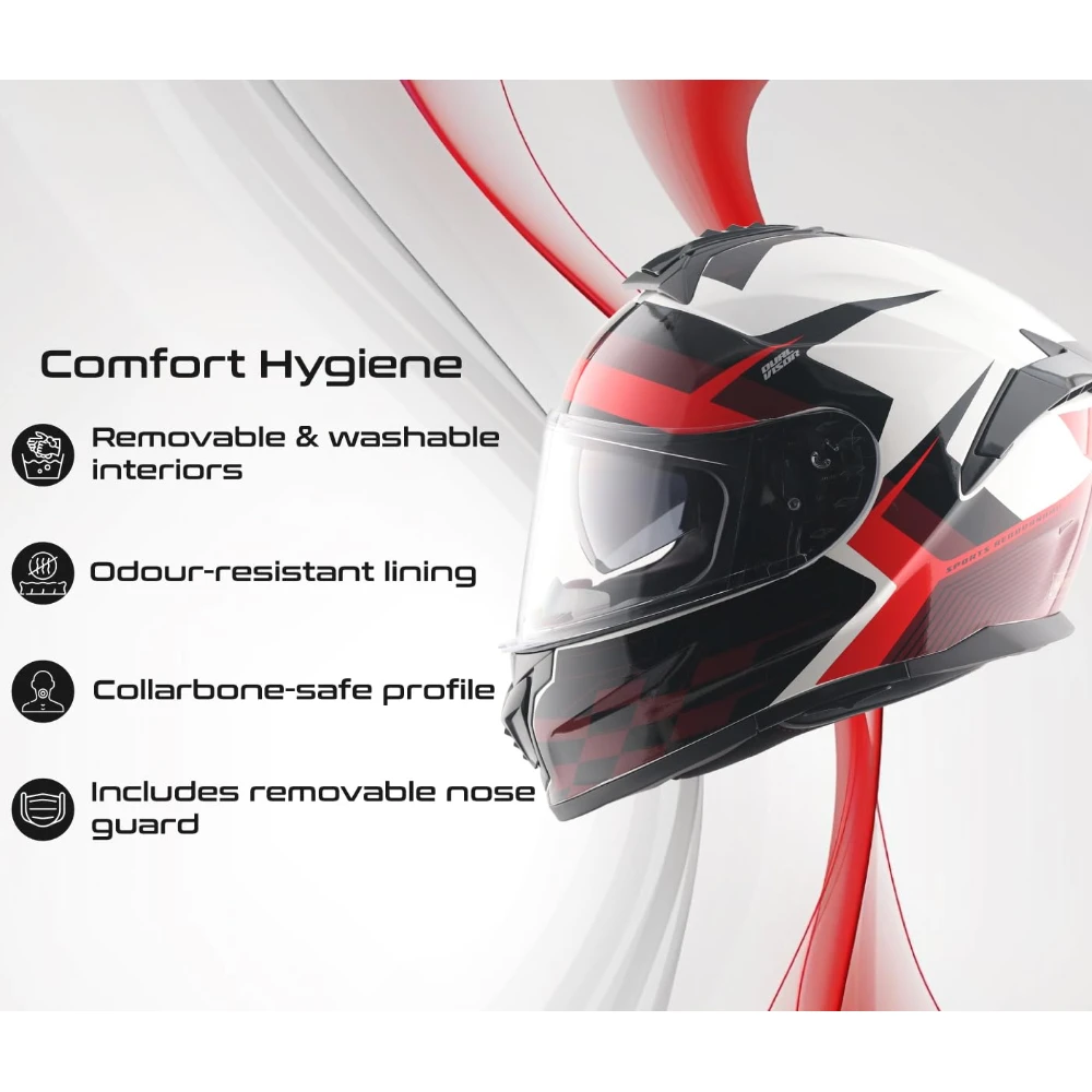 Vega Zap DV Alliance ISI and DOT Certified Gloss Finish Full Face Dual Visor Helmet for Men with Spoiler-White Red-XL