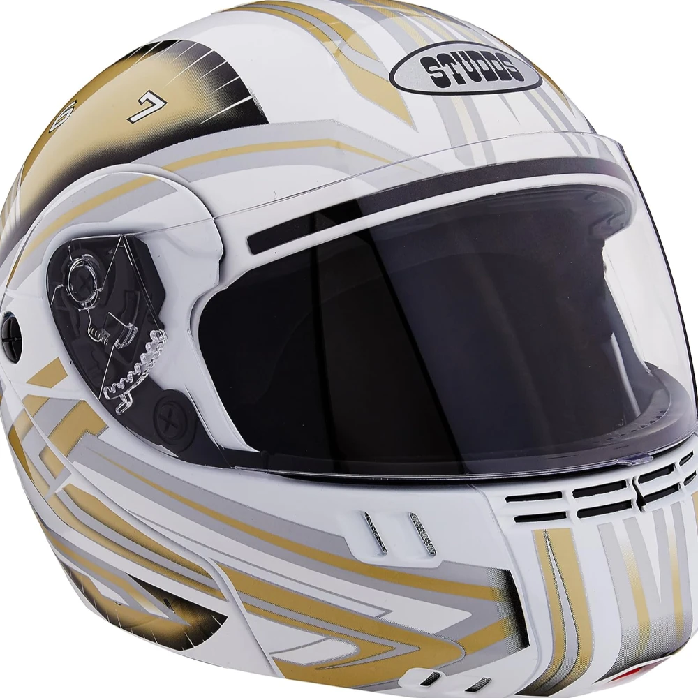Studds Ninja 3G D1 Flip Up Full Face Helmet (White and Golden, XL)