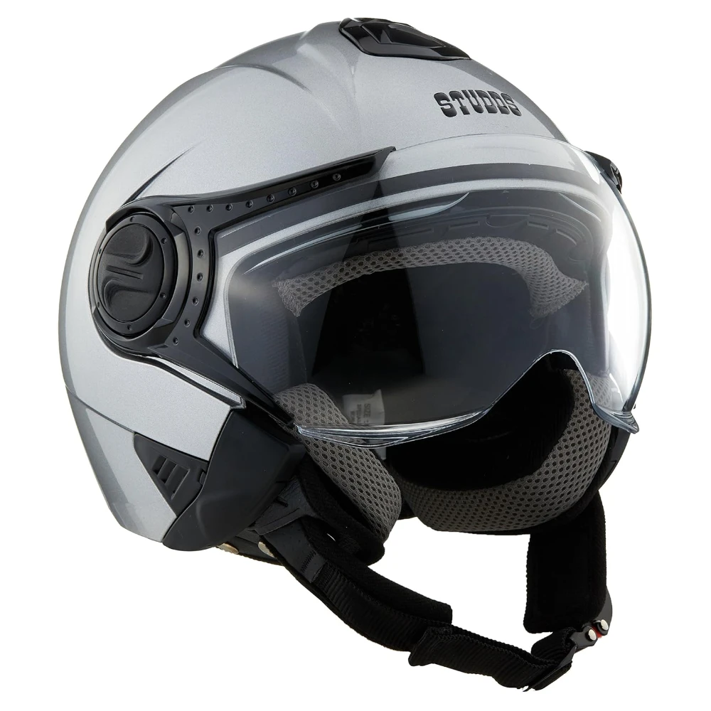 STUDDS DOWNTOWN Open Face Helmet (Silver Grey, Large)