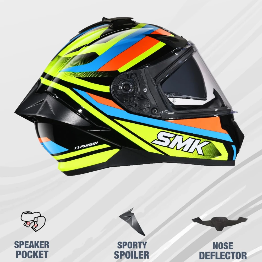 SMK Typhoon Freeride ISI ECE & DOT Certified Full Face Dual Visor Helmet for Men and Women with Pinlock Fitted Clear Visor and Inner Sun Visor ( GL245 - 2XL )
