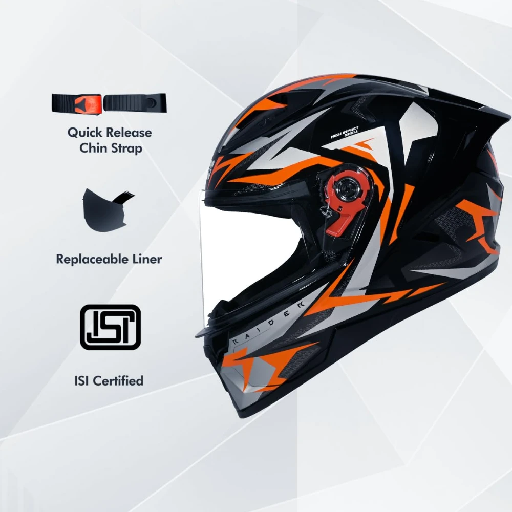 STUDDS Raider Skulpt ISI Certified Full Face Helmet for Men and Women with Spoilor and Clear Visor
