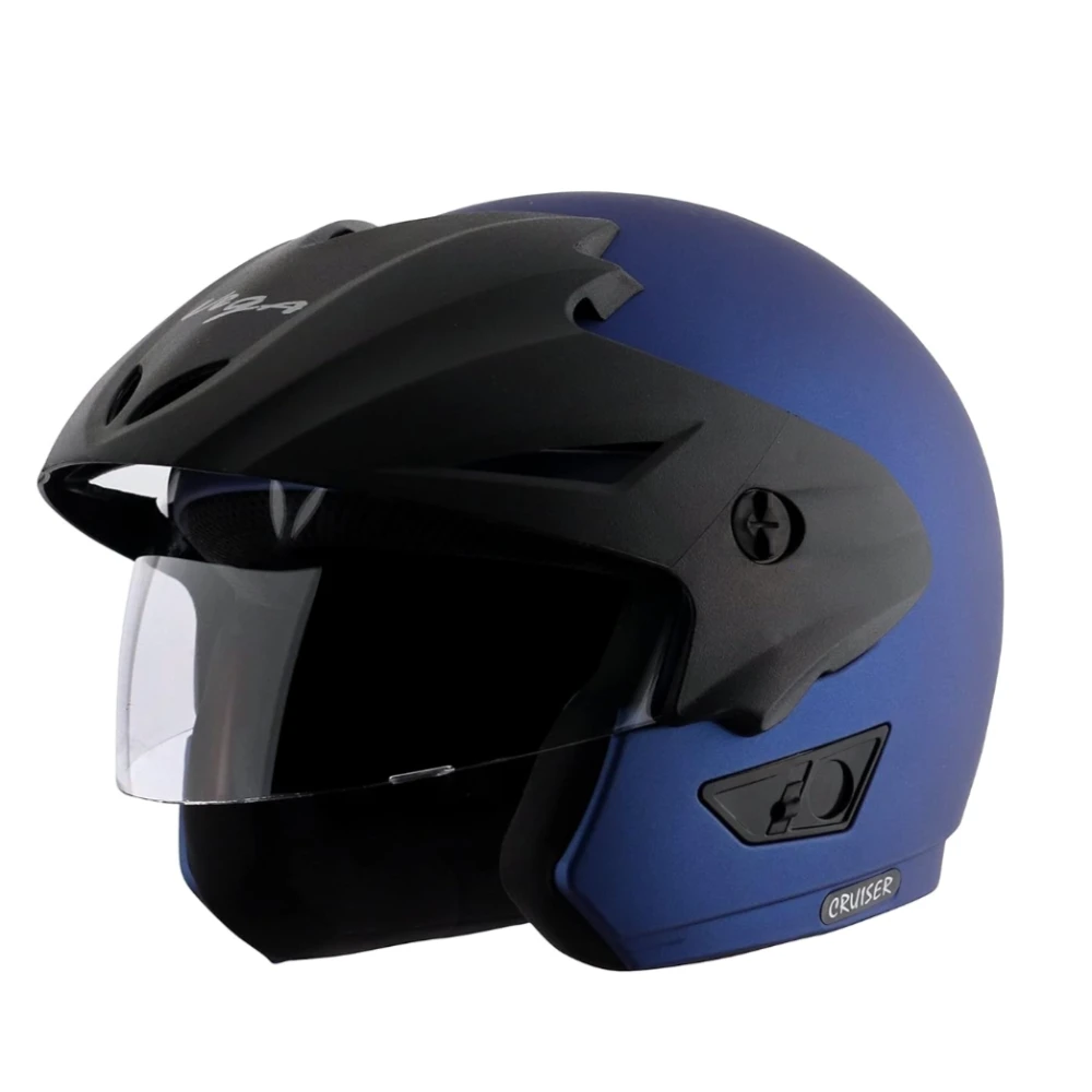 Vega Cruiser ISI Certified Matt Finish Lightweight & Compact with Peak Open Face Helmet for Men and Women with Clear Visor(Dull Blue, Size:M)