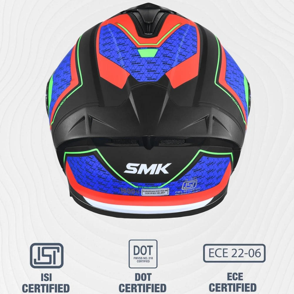 SMK Typhoon RD1 ISI ECE & DOT Certified Full Face Dual Visor Helmet for Men and Women with Pinlock Fitted Clear Visor and Inner Sun Visor ( MATT Black - MA235 - XL )
