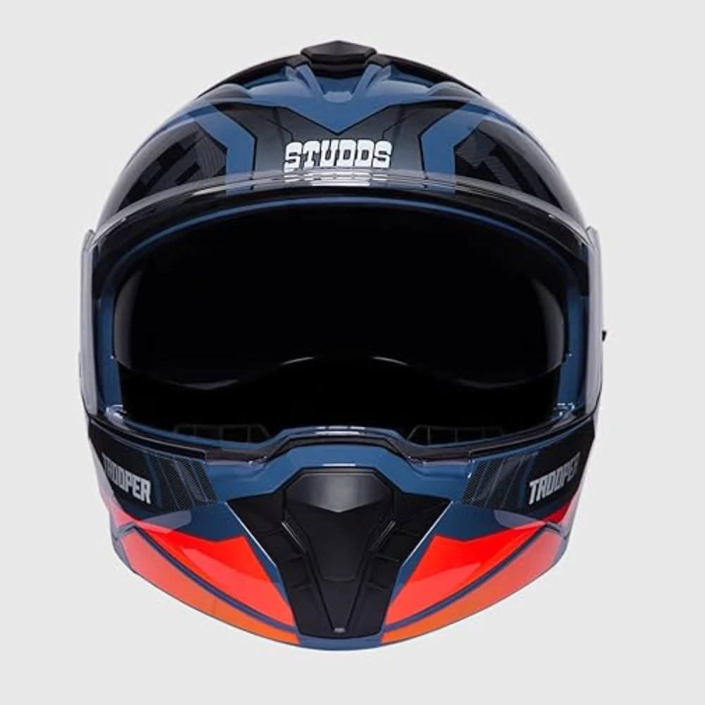 STUDDS Trooper DV D1 ISI and DOT Certified Gloss Finish Flip-up Full Face Helmet for Men and Women with Inner Sun Visor (Blue N8/XL)