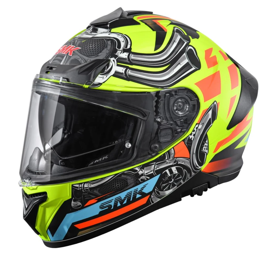 SMK Typhoon Motorhead ISI ECE & DOT Certified Full Face Dual Visor Helmet for Men and Women with Pinlock Fitted Clear Visor and Inner Sun Visor ( MATT Yellow - S )