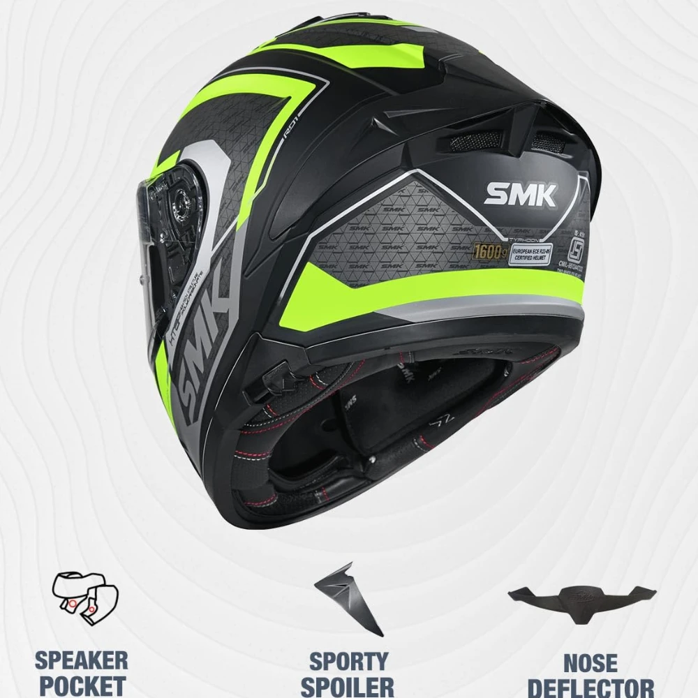 SMK Typhoon RD1 ISI ECE & DOT Certified Full Face Dual Visor Helmet for Men and Women with Pinlock Fitted Clear Visor and Inner Sun Visor ( MATT Black - MA246 - XS )