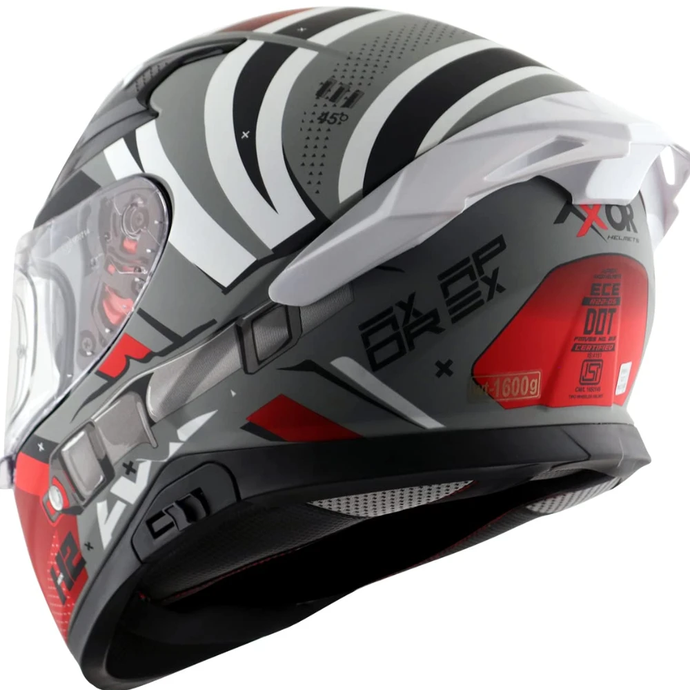 Axor Hex-2 ISI ECE DOT Certified Full Face Dual Visor Helmet for Men and Women with Pinlock Fitted Outer Clear Visor and Inner Smoke Sun Visor Motorbike Helmet Dull Cool Grey-L