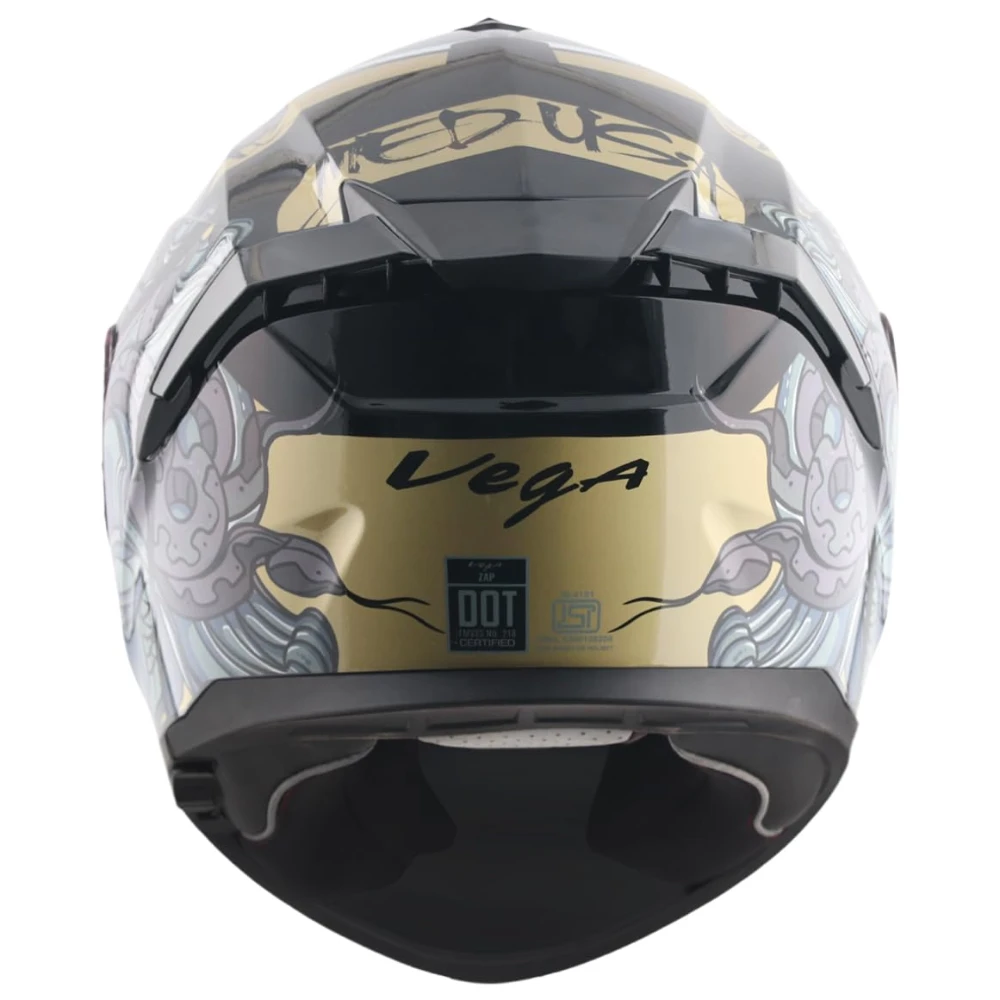 Vega Zap DV Medusa ISI and DOT Certified Gloss Finish Full Face Dual Visor Helmet for Men with Spoiler-Black Grey-L