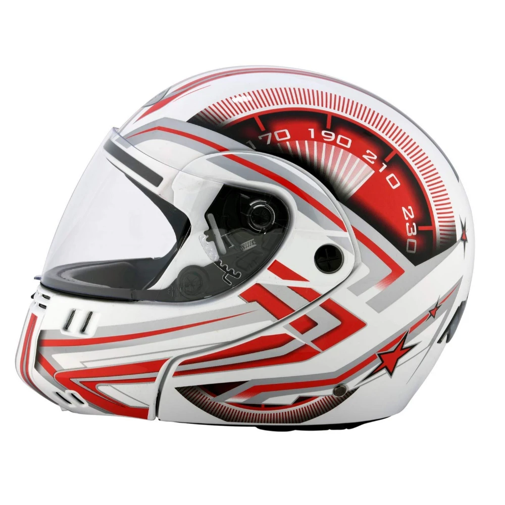 Studds Ninja 3G D1 Flip Up Full Face Helmet (White and Red, L)