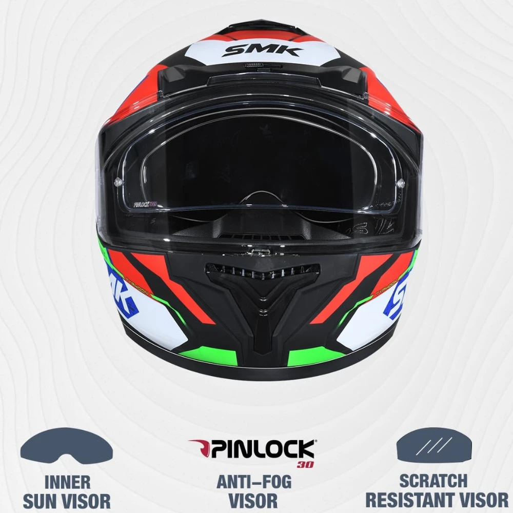 SMK Typhoon RD1 ISI ECE & DOT Certified Full Face Dual Visor Helmet for Men and Women with Pinlock Fitted Clear Visor and Inner Sun Visor ( MATT Black - MA235 - S )