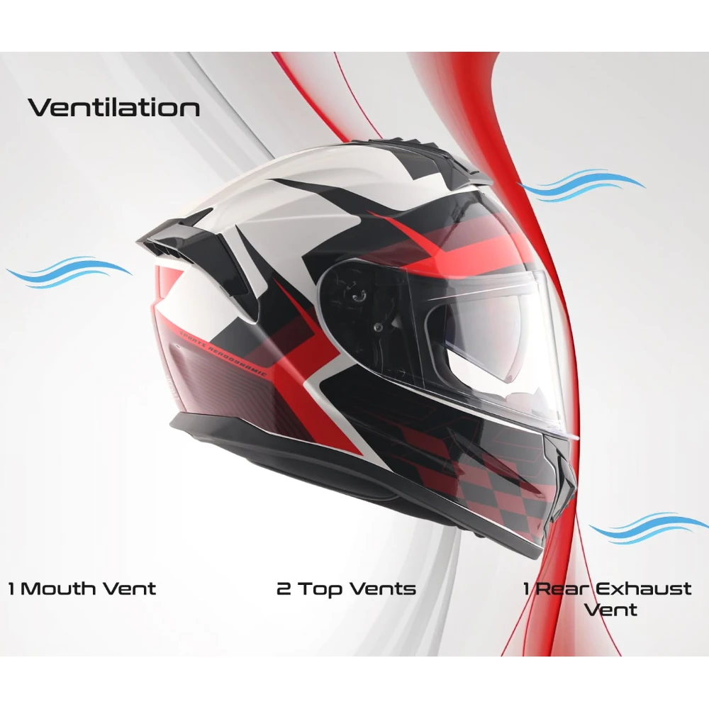 Vega Zap DV Alliance ISI and DOT Certified Gloss Finish Full Face Dual Visor Helmet for Men with Spoiler-White Red-L