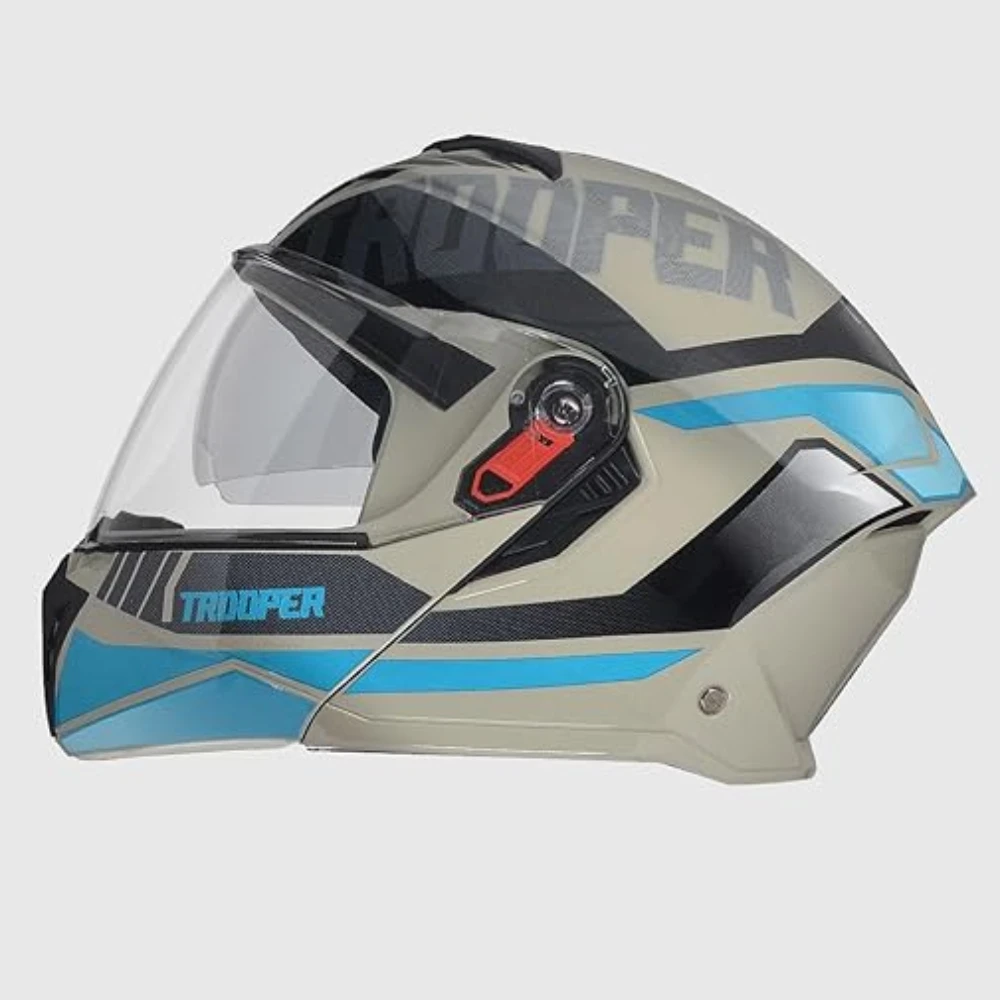 STUDDS Trooper DV D1 ISI and DOT Certified Gloss Finish Flip-up Full Face Helmet for Men and Women with Inner Sun Visor (Matt Grey N1/XL)