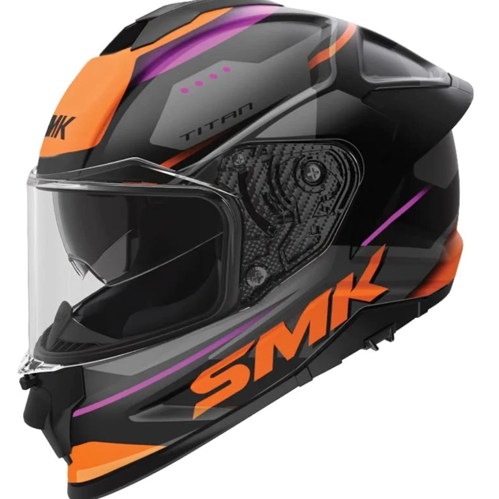 SMK Titan Fiber Sporter Full Face Helmets, Dual Visor, Glossy Grey Orange (GL279), ISI DOT ECE Certified (580 MM (L))