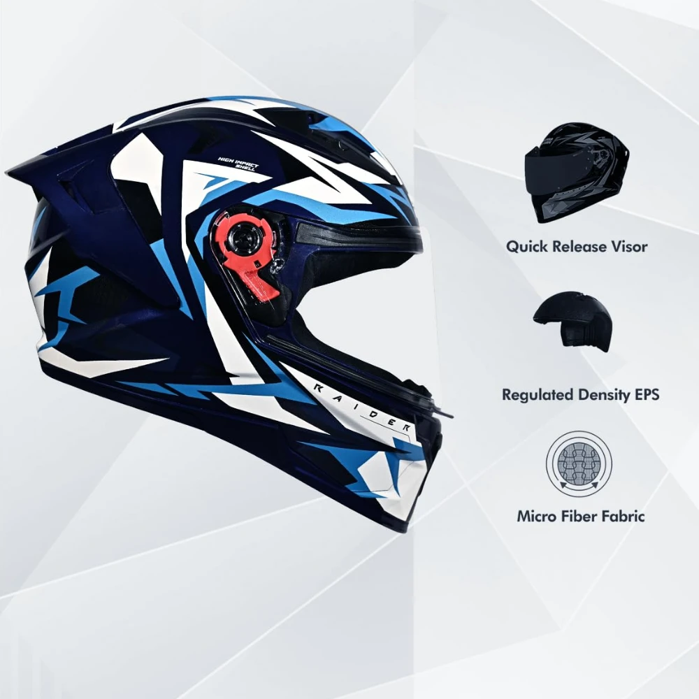 STUDDS Raider Skulpt ISI Certified Full Face Helmet for Men and Women with Spoilor and Clear Visor