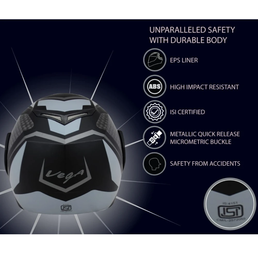 Vega Crux Dx Checks ISI Certified Smooth Matt Finish Flip-Up Helmet for Men and Women with Clear Visor(Dull Black Silver, Size:M)
