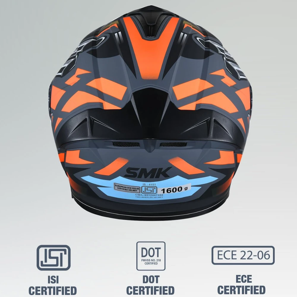 SMK Typhoon Motorhead ISI ECE & DOT Certified Full Face Dual Visor Helmet for Men and Women with Pinlock Fitted Clear Visor and Inner Sun Visor ( MATT Grey - XS )