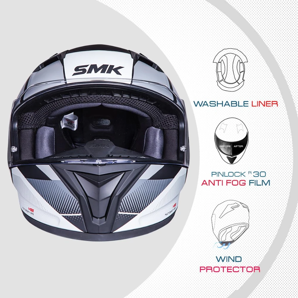 SMK Helmets Stellar Sports S01 Faro Motorcycling Helmet ISI DOT & ECE-06 Certified Full Face Helmet with Anti-Fog Clear Visor