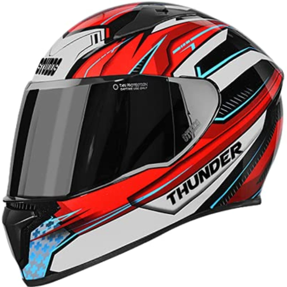 Studds Thunder D8 Matt Black N2 Red With Mirror Visor 580MM (L), EPS