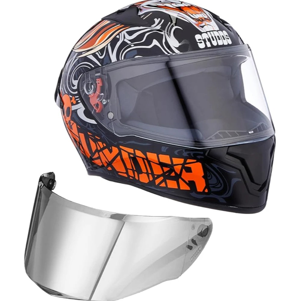 Studds Thunder Full Face Helmet D9 with Clear Visor (Black N10, M)
