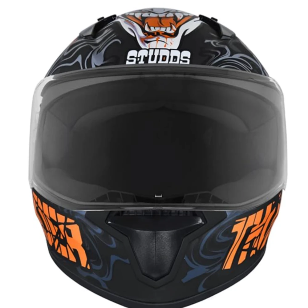 Studds Thunder Full Face Helmet D9 with Clear Visor (Matt Black N10, L)