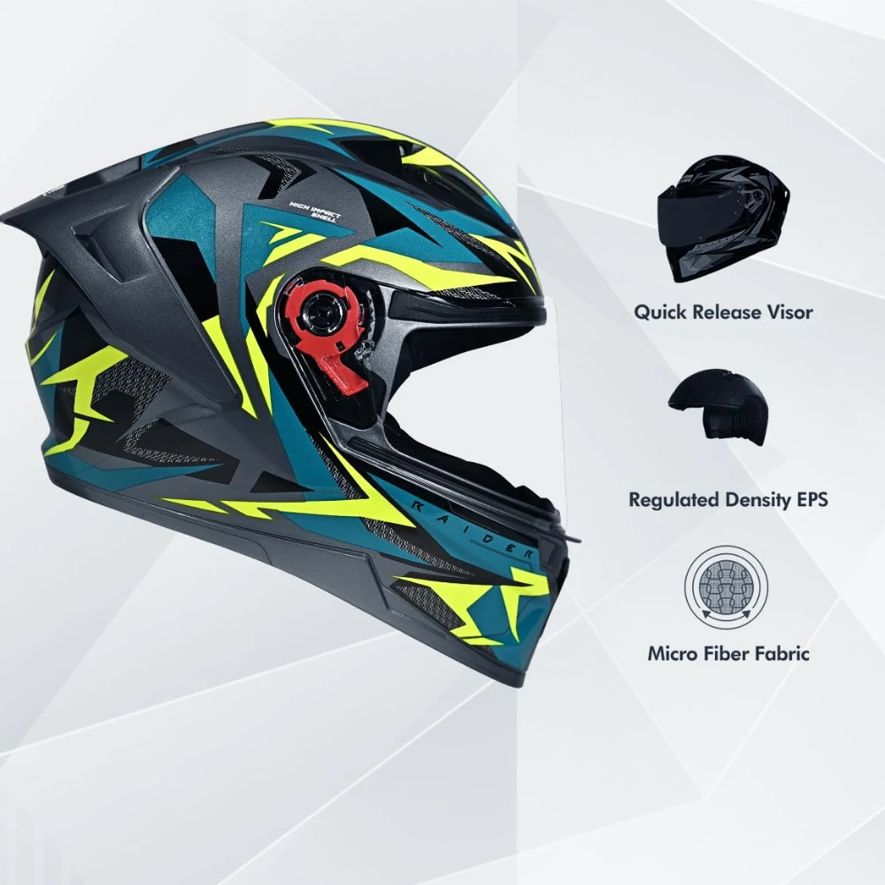 STUDDS Raider Skulpt ISI Certified Full Face Helmet for Men and Women with Spoilor and Clear Visor