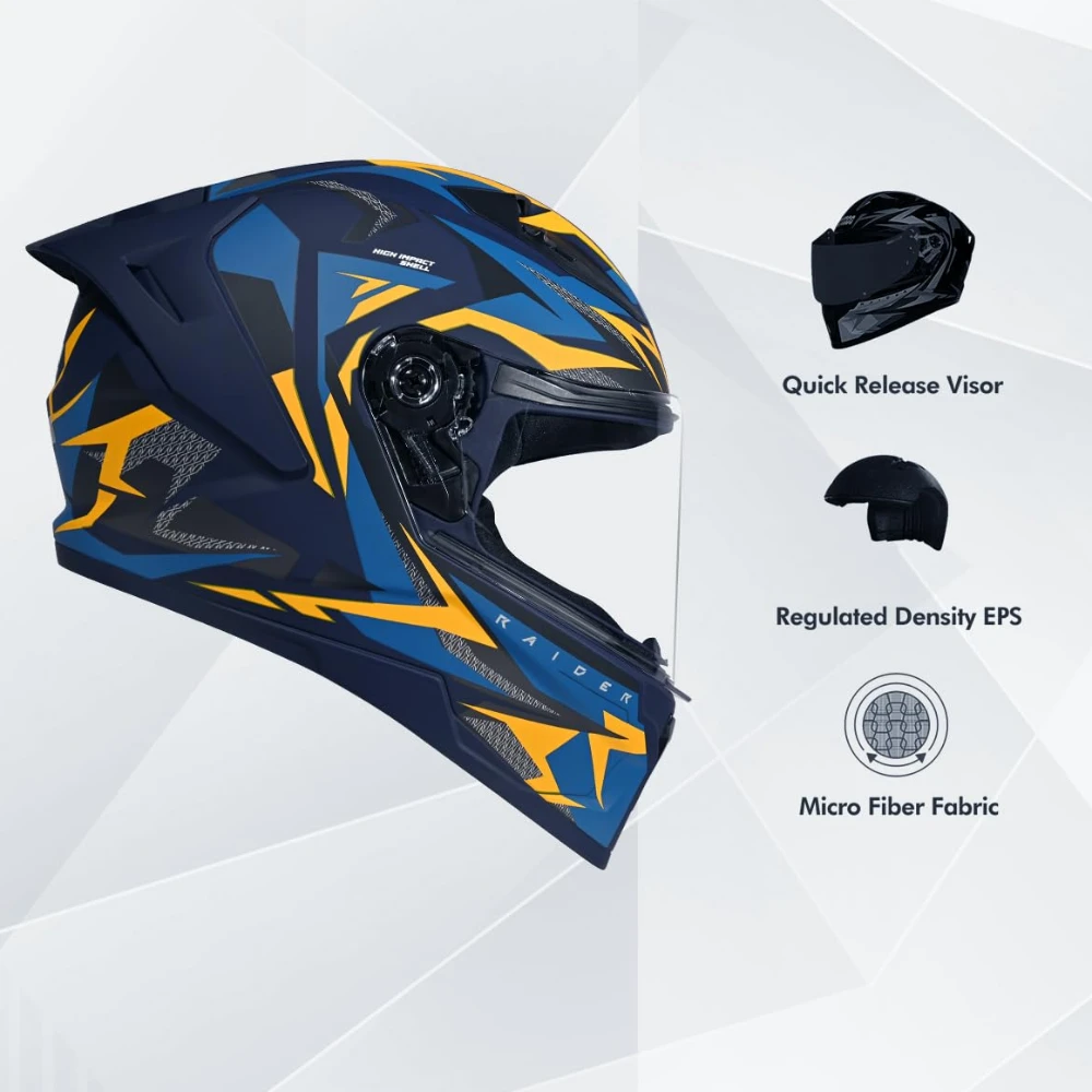 STUDDS Raider Skulpt ISI Certified Full Face Helmet for Men and Women with Spoilor and Clear Visor
