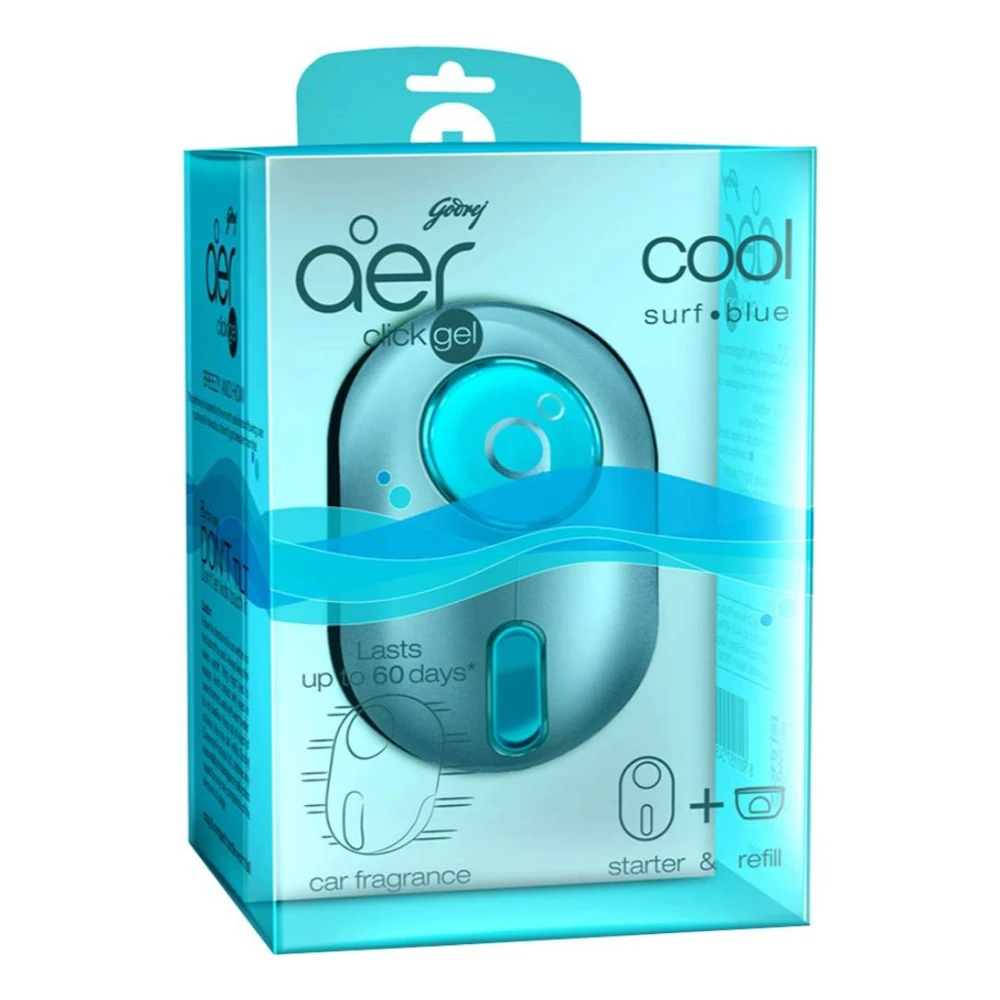Godrej Aer Click Cool Surf Blue Car Freshener Diffuser Click Gel (10g)