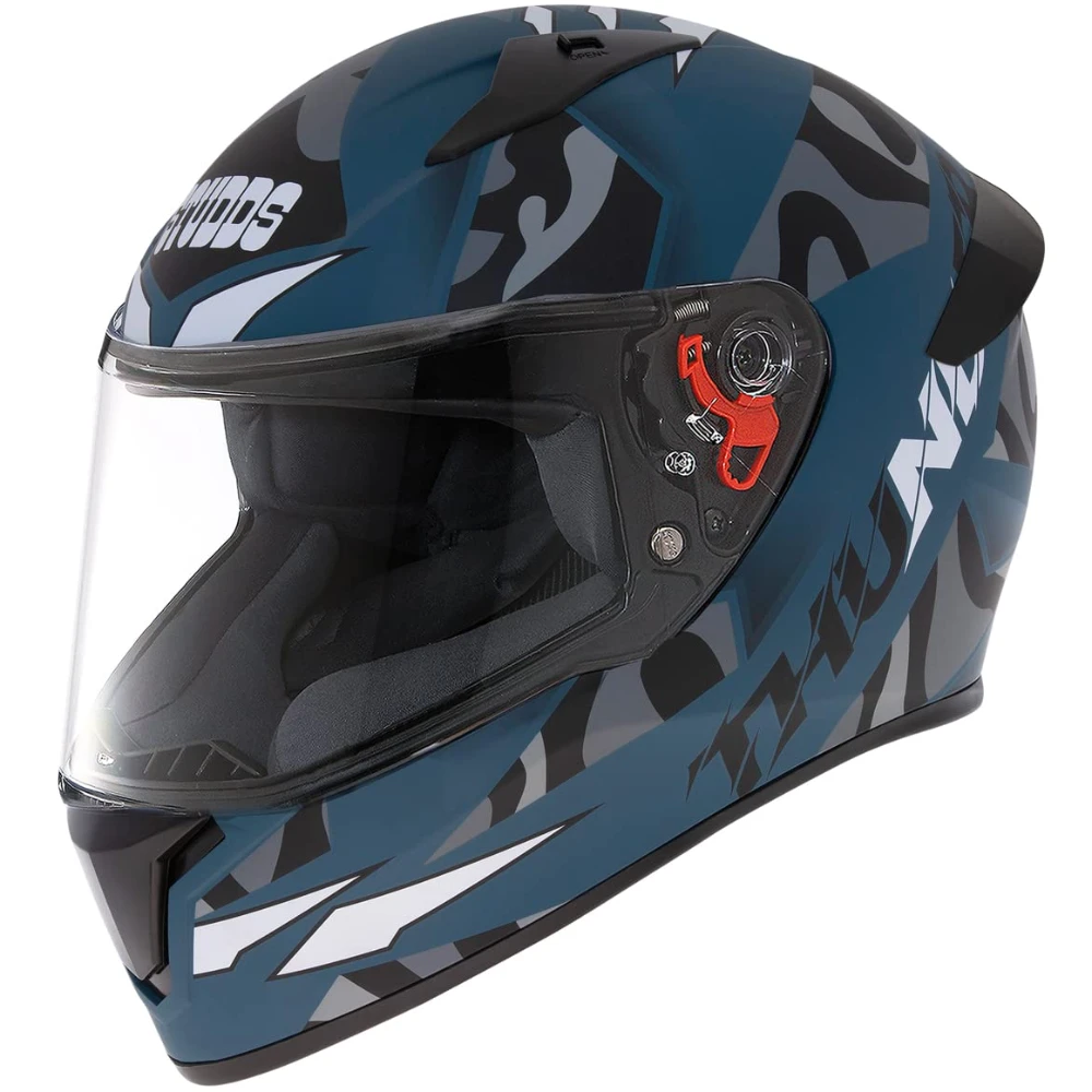 Studds Thunder Full Face Helmet D7 with Clear Visor (Matt Turquoise N4, M)
