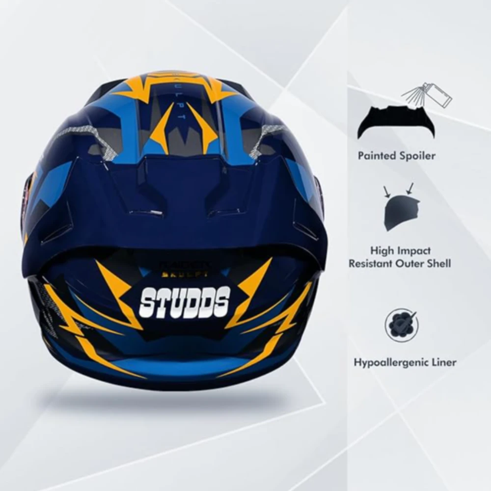 STUDDS Raider Skulpt ISI Certified Full Face Helmet for Men and Women with Spoilor and Clear Visor