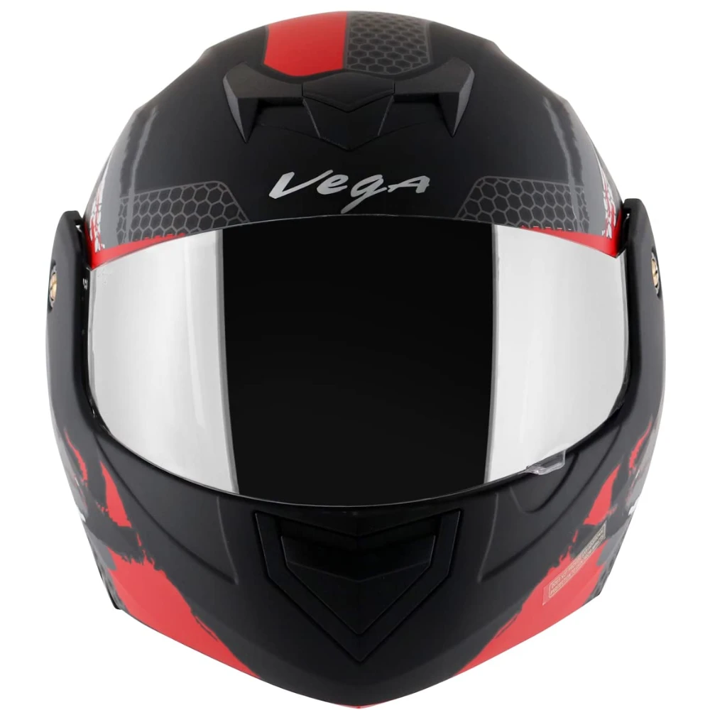 Vega Crux Dx Flex Flip-Up Full Face Helmet Dull Black Red, Size: L(59-60 cm)
