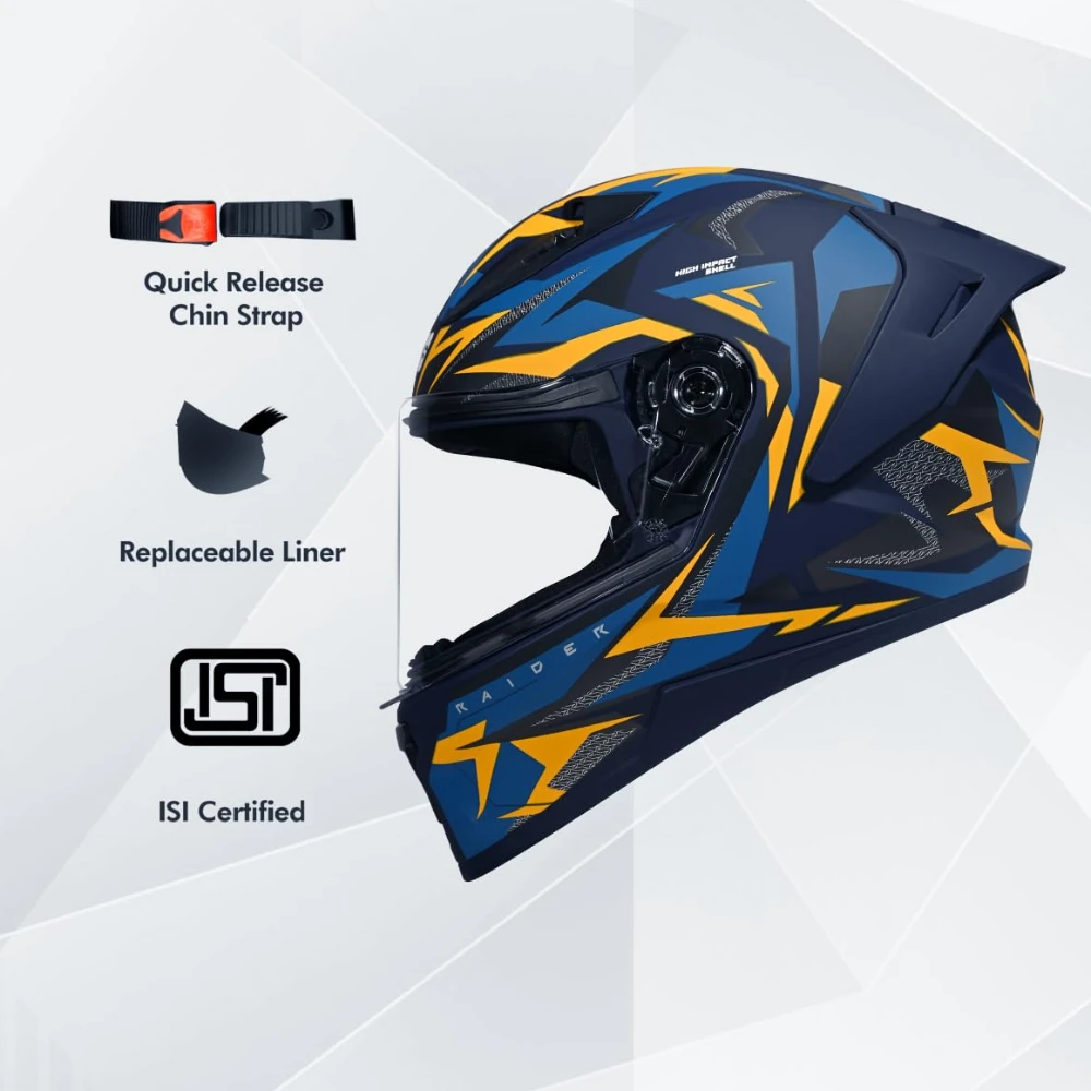 STUDDS Raider Skulpt ISI Certified Full Face Helmet for Men and Women with Spoilor and Clear Visor