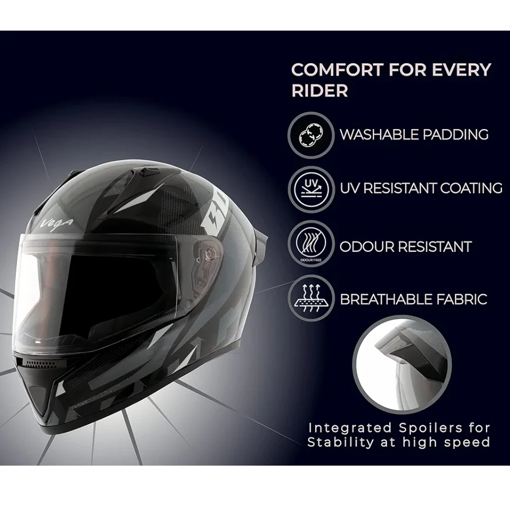 Vega Bolt Macho Black Grey Helmet-M