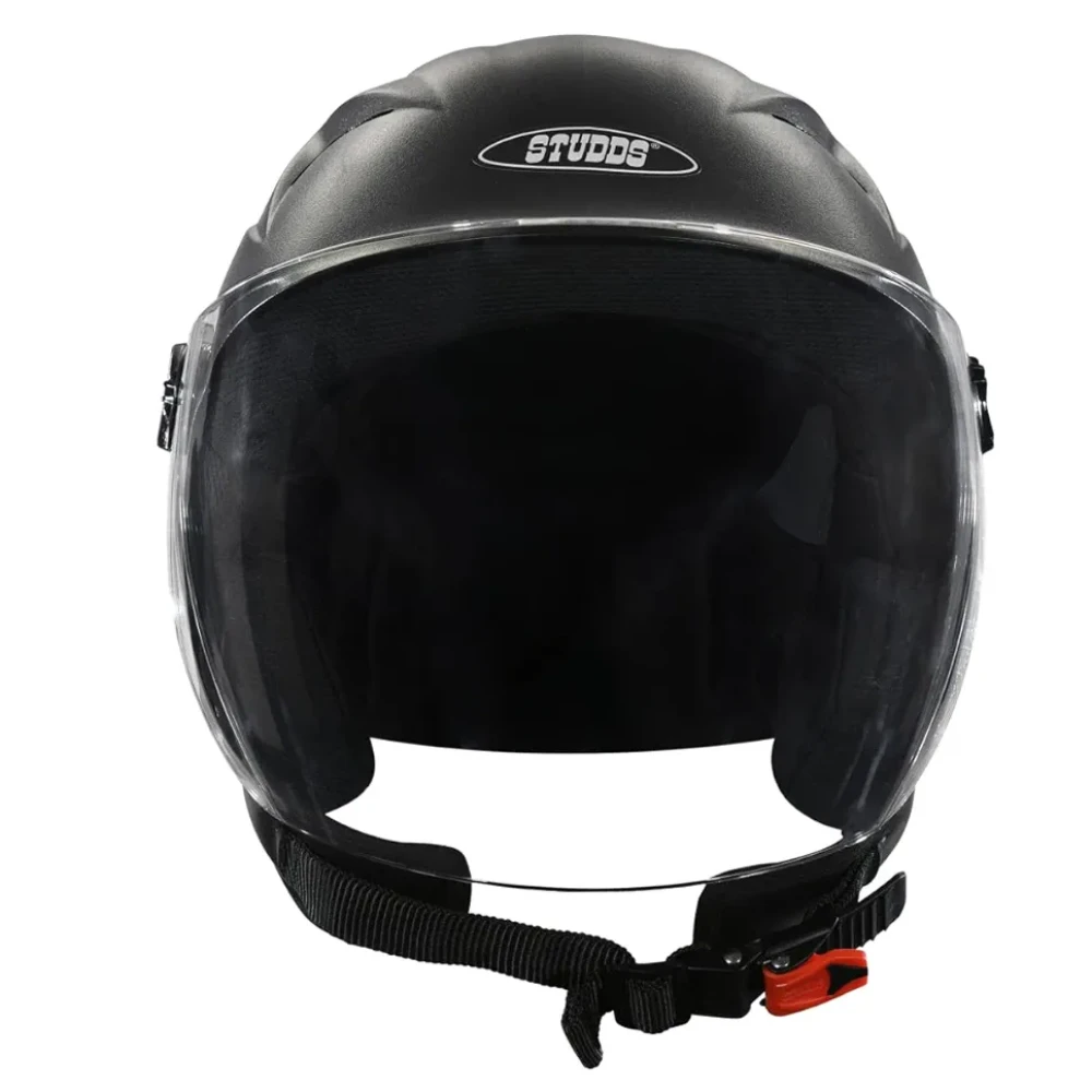 STUDDS RAY ISI Certified Open FACE Helmet for Men and Women with D - Ring Lock (Black/XL)