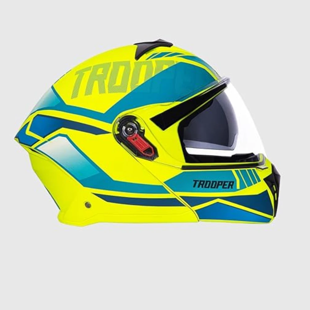 STUDDS Trooper DV D1 ISI and DOT Certified Gloss Finish Flip-up Full Face Helmet for Men and Women with Inner Sun Visor (Matt Yellow N3/M)