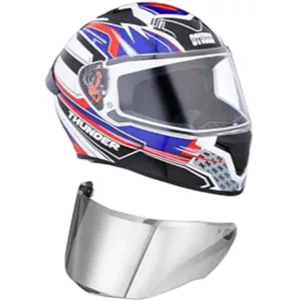 Studds Thunder Full Face Helmet D8 with Clear Visor (White N1, L)
