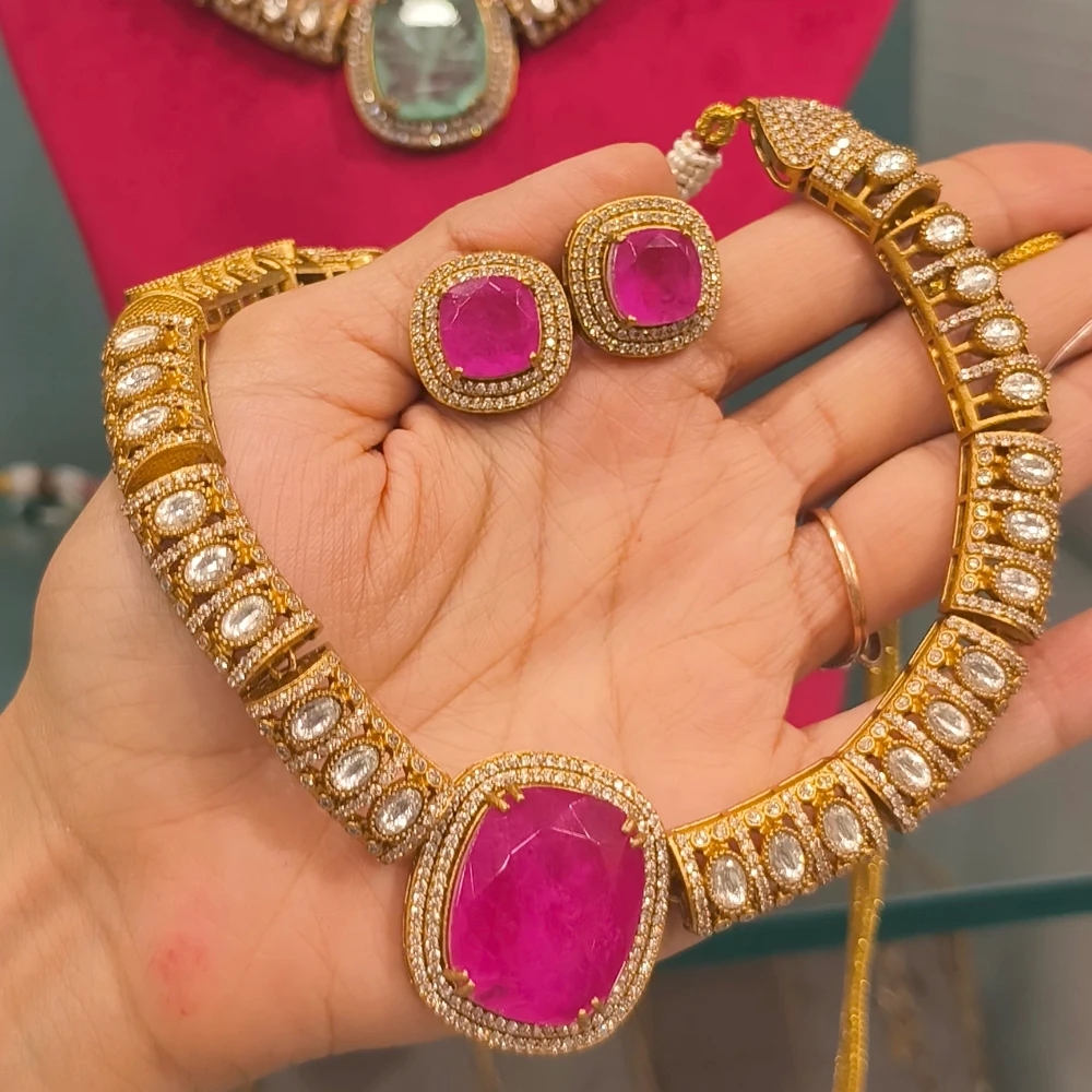 AZIZA MAGENTA MOSONITE NECKLACE