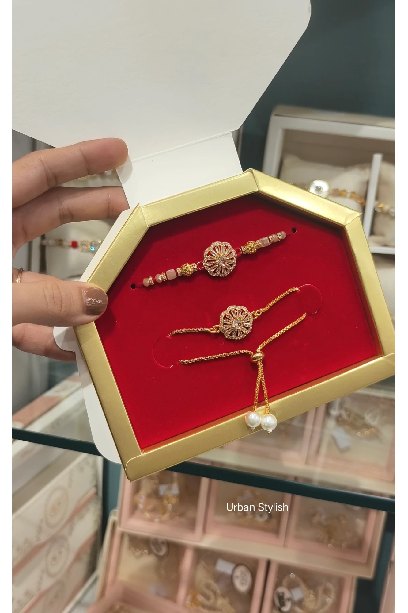 GUL E NOOR WHITE PEARLS BHAI BHABHI RAKHI (8352)