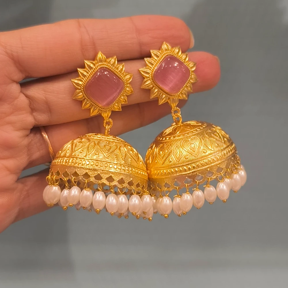 SEHAR PINK GOLDEN REPLICA JHUMKA