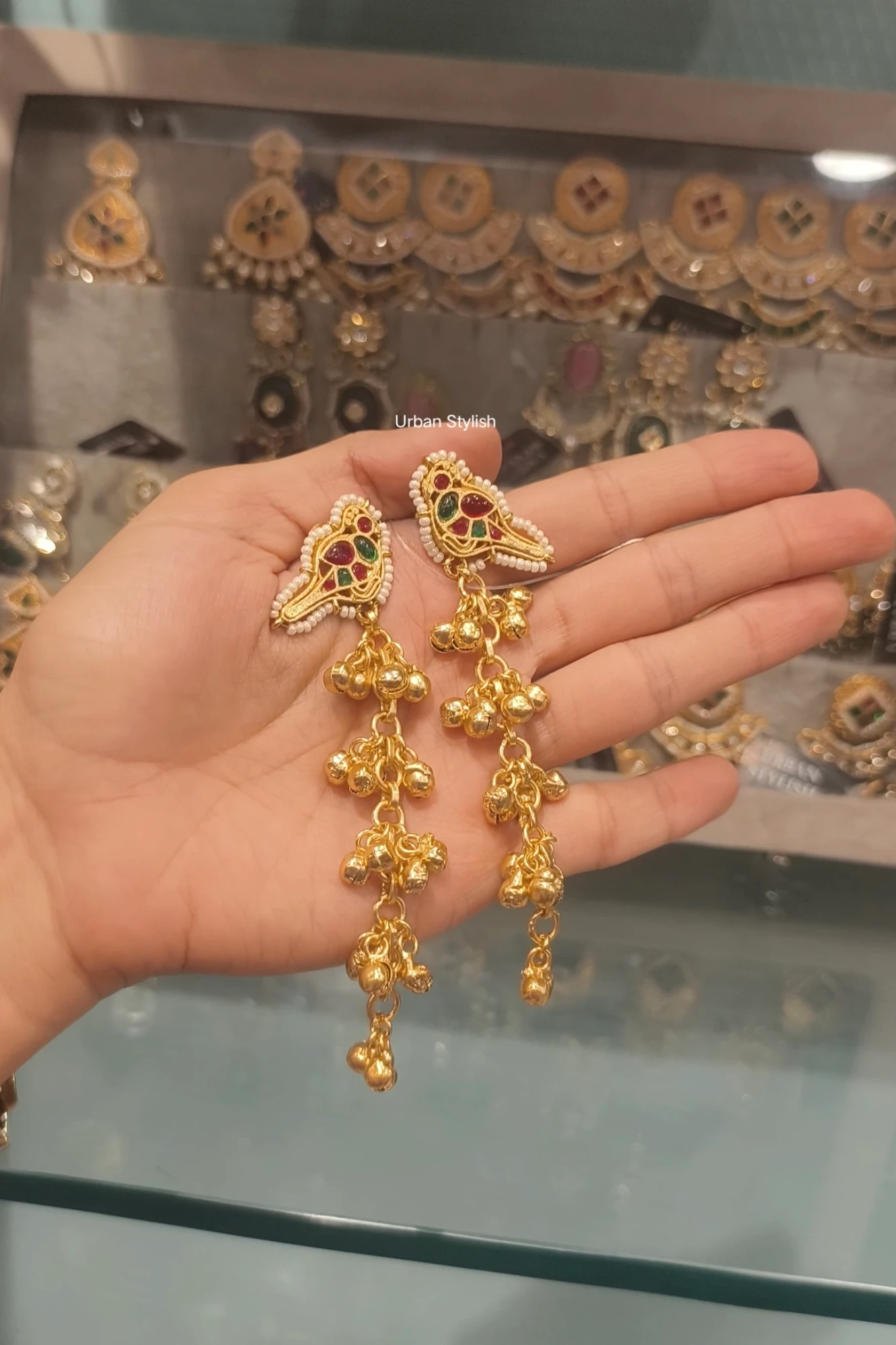CROCUS RED AND GREEN KASHMIRI EARRINGS