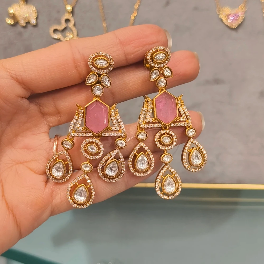 PINK RAHA DOUBLET MOISSANITE EARRING
