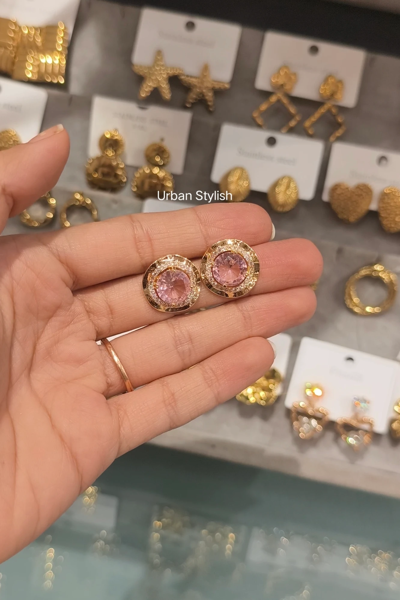 PINK STONE FANCY EARRINGS