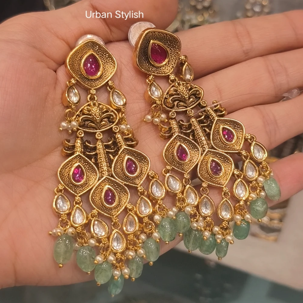 MARIYAM ANTIQUE GOLD PLATED EARRINGS