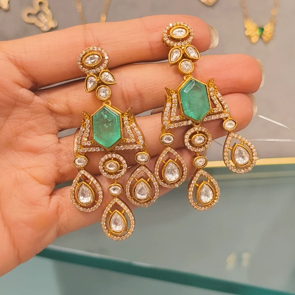 GREEN RAHA DOUBLET MOISSANITE EARRING