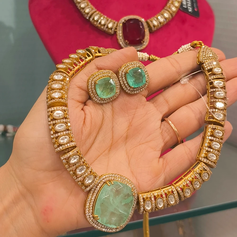 AZIZA SEA GREEN MOISSANITE  DOUBLET NECKLACE